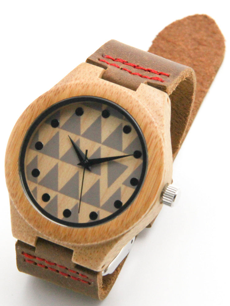 Casual Business Bamboo Leather Strap Watch touchydesign