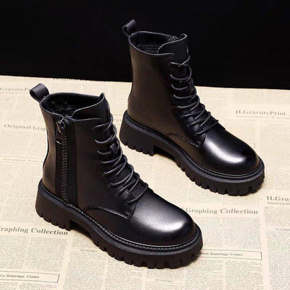 Velvet Motorcycle Short Boots for Women - Trendy Internet Celebrity Style