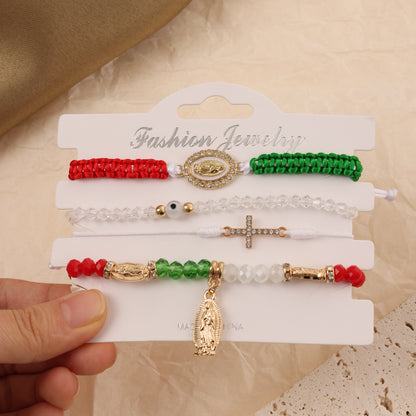 Bohemian Retro Portrait Bracelet With Diamond Cross Beaded CCB Woven Fashion Bracelet Set Of 4 Piece touchydesign