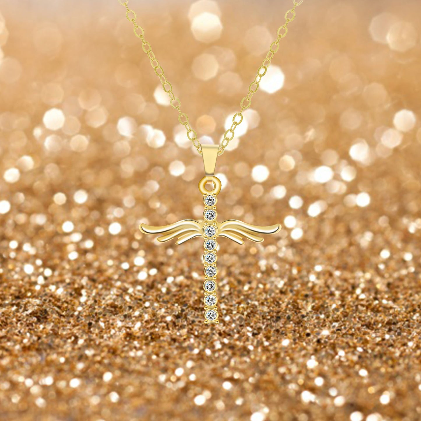 Simple Cross Diamond Angel Wings Pendant touchydesign