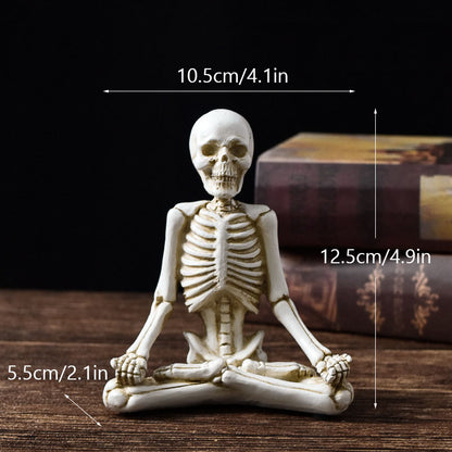 Halloween horror yoga skull skeleton resin ornaments, perfect for spooky desktop decorations or eerie home decor, featuring detailed skeleton modeling