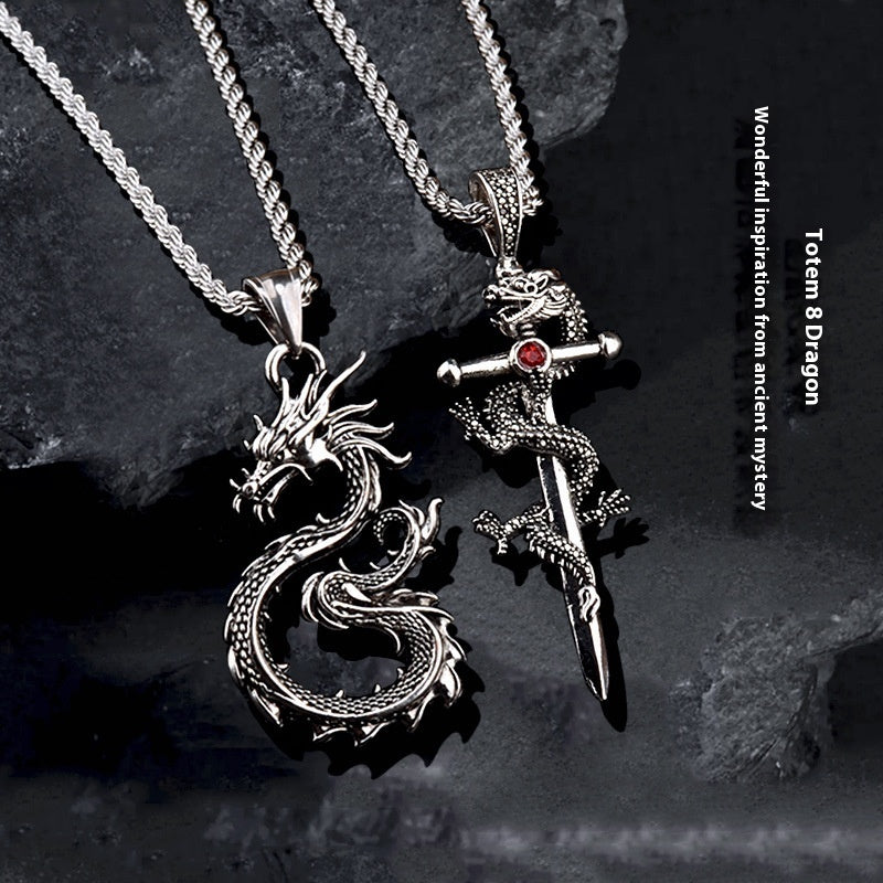 Fashion Jewelry Dragon Sword Pendant Necklace Paved Black Color Jewelry For Men Boy Christmas Gifts