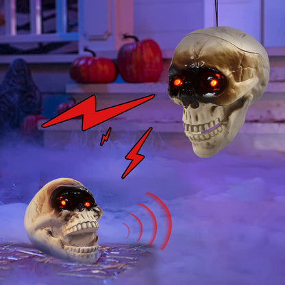 Animated floating skeleton decorations with realistic skull heads and scary sound for Halloween