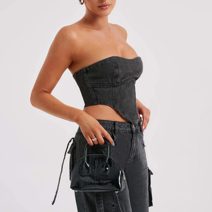 Women's Pocket Detail Jeans Low Waist Tube Top Outfit