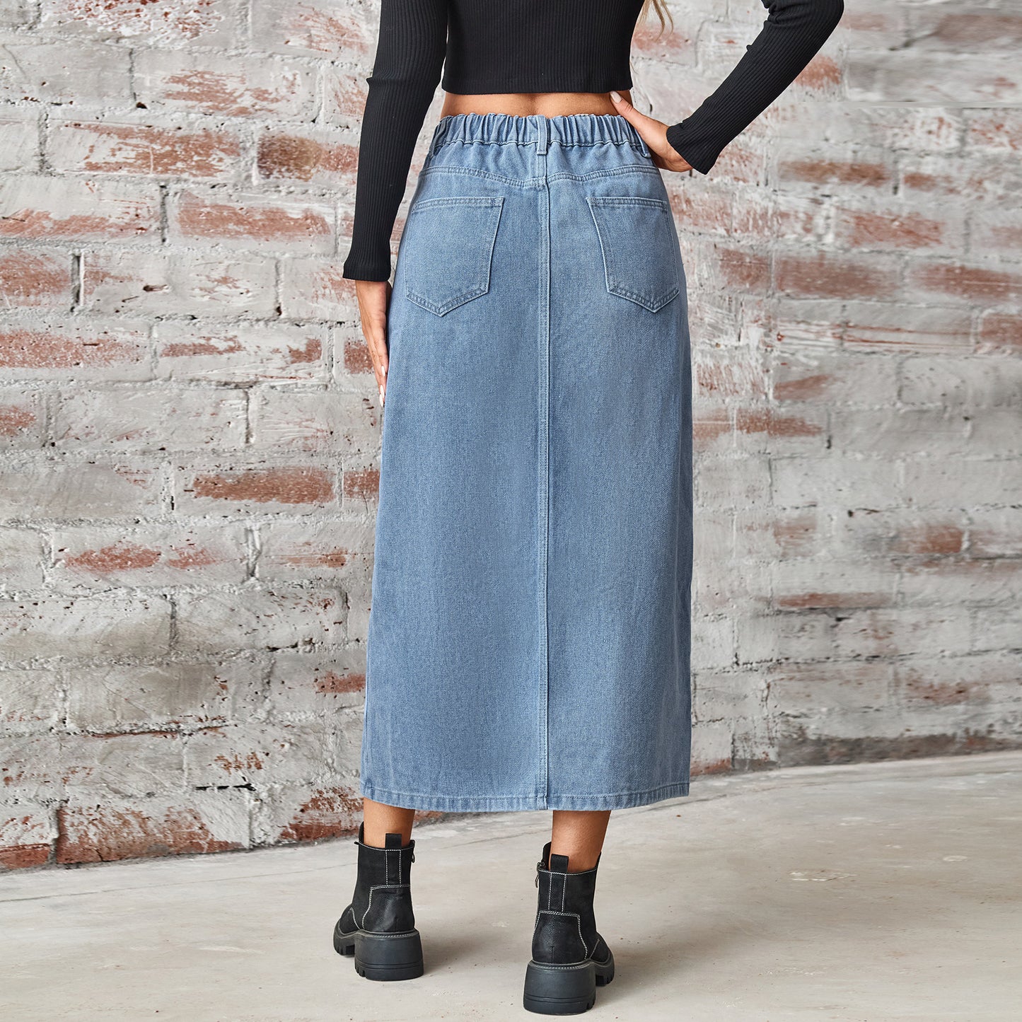 Women's Summer Washed Denim Elastic Waist Denim Skirt touchydesign