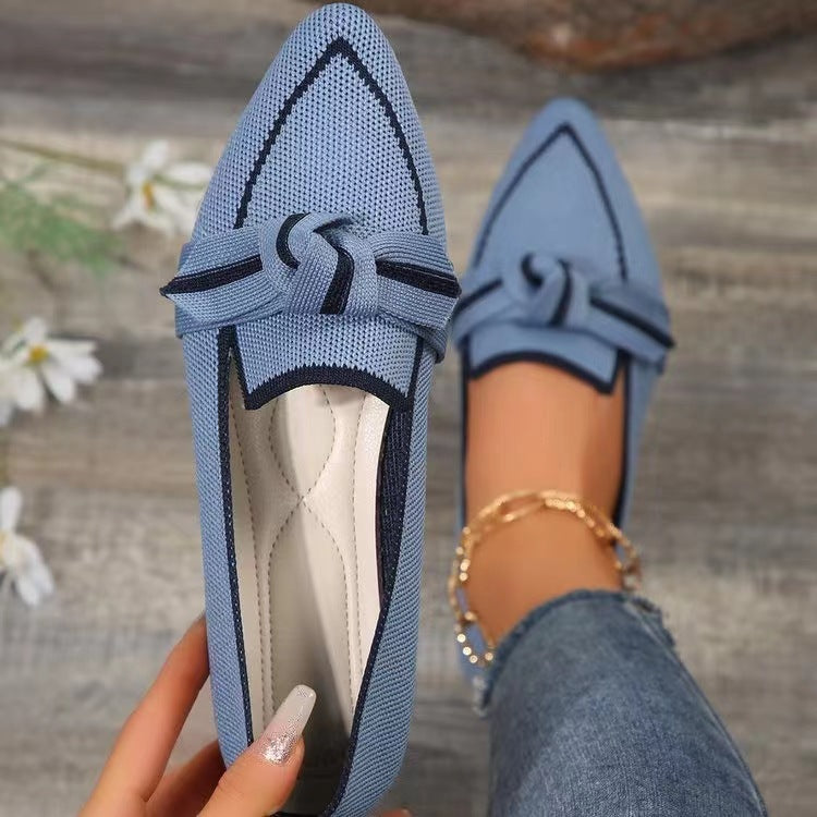 "Fashion Women's Pointed Toe Bow Flats - Woven Slip-On Breathable Summer Shoes"