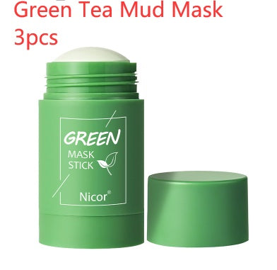 Green tea clay mask stick for oil control and anti-acne treatment. Seaweed-infused whitening mask for clear, bright skin care.