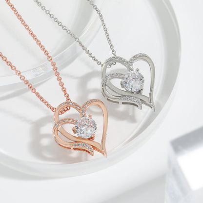 Zircon Double Love Necklace With Rhinestones Ins Personalized Heart-shaped Necklace Clavicle Chain Jewelry For Women Valentine's Day touchydesign