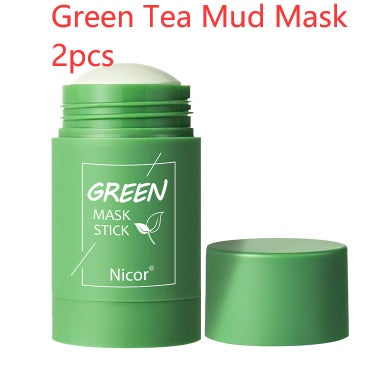 Green tea clay mask stick for oil control and anti-acne treatment. Seaweed-infused whitening mask for clear, bright skin care.