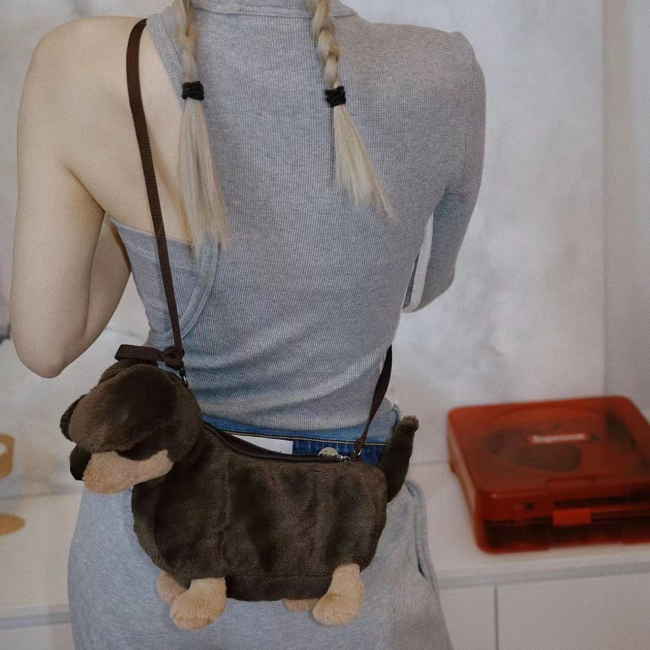 Cute Plush Sausage Dog Crossbody Bag for Women