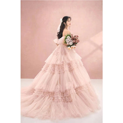 Street Photography Pettiskirt Colored Mesh Temperament Banquet Light Wedding Dress