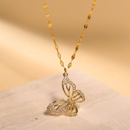 European And American Instagram Style Light Luxury Fashion Versatile Simple Butterfly Hollow Necklace touchydesign