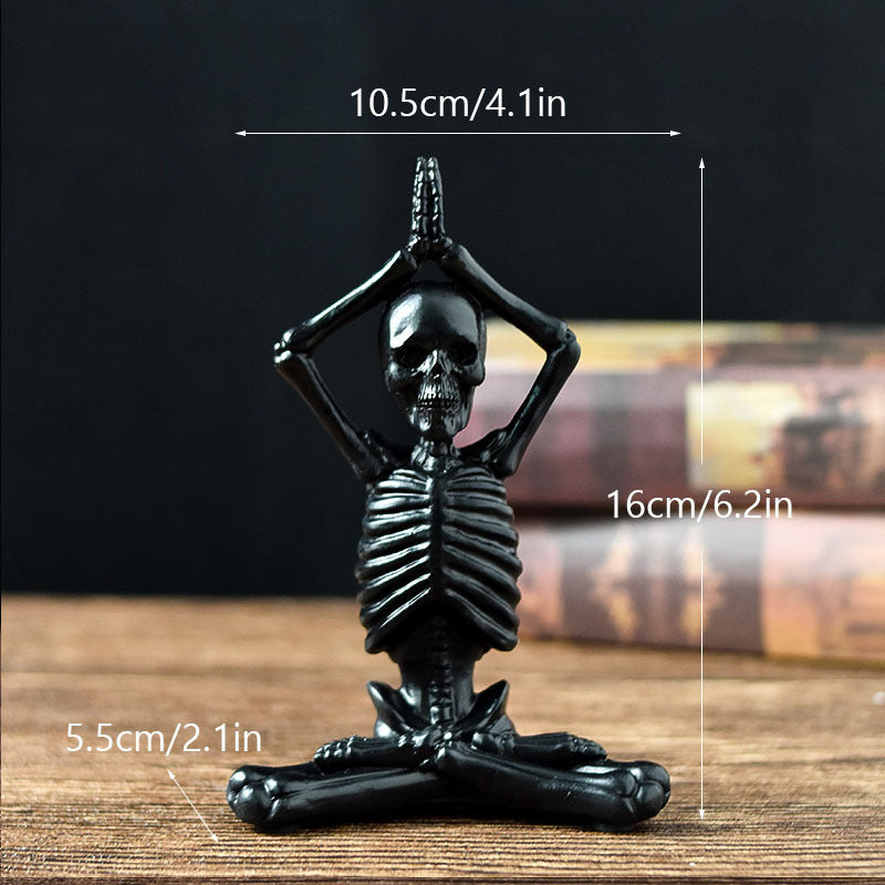 Halloween horror yoga skull skeleton resin ornaments, perfect for spooky desktop decorations or eerie home decor, featuring detailed skeleton modeling