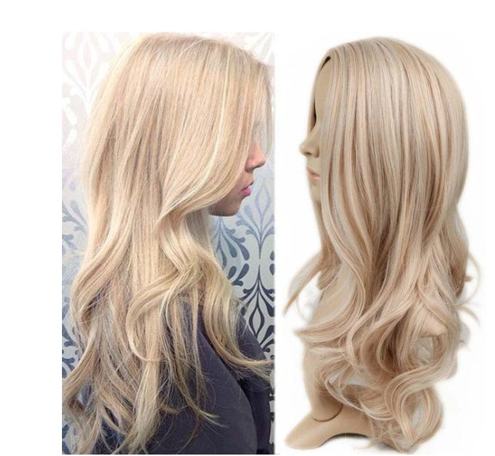 European and American fashion white female partial points in the wig bangs dyed long curly hair touchydesign