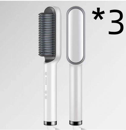 2-in-1 hair straightener and curling comb with negative ion technology. Dual-purpose electric hair brush for smooth, shiny hair and versatile styling."