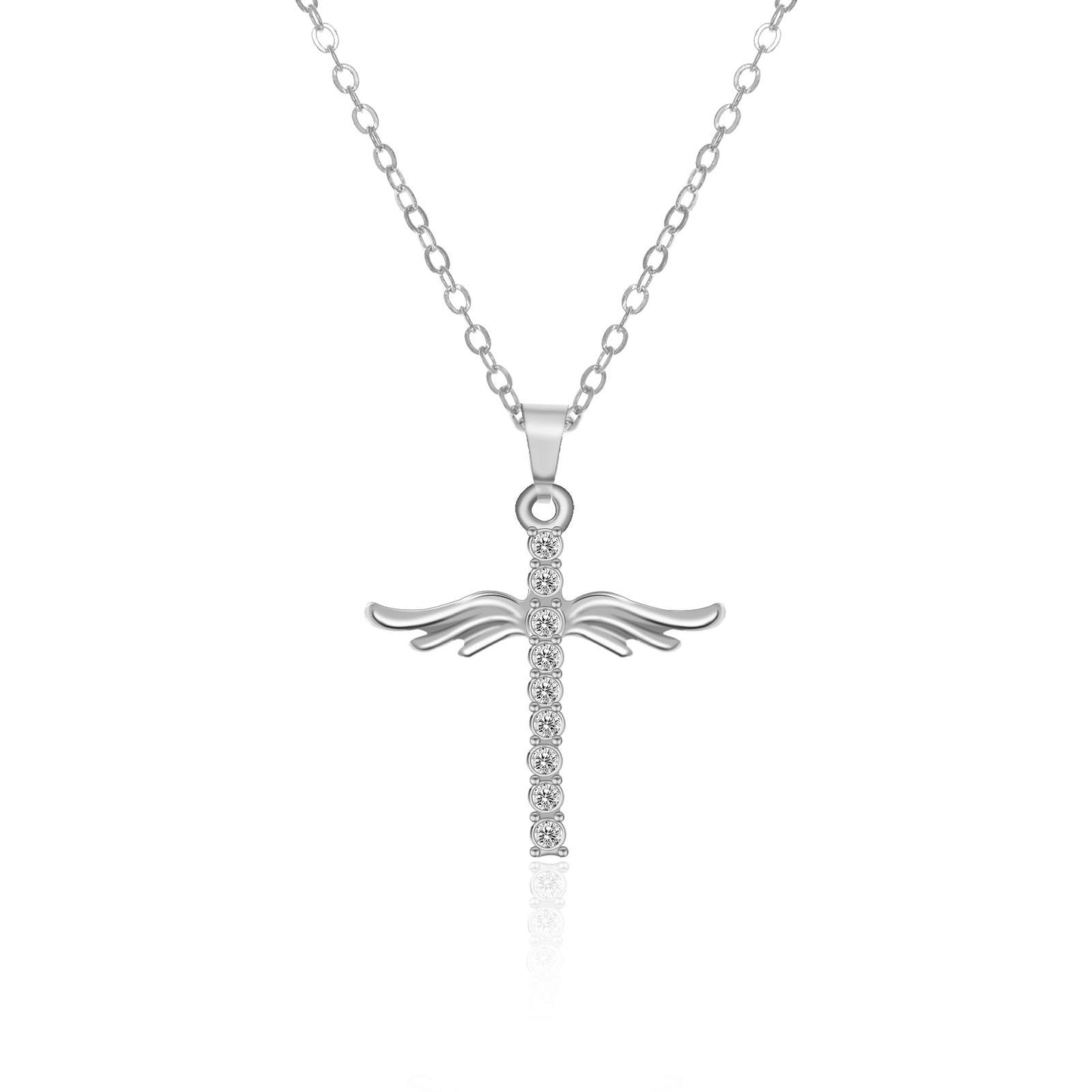 Simple Cross Diamond Angel Wings Pendant touchydesign