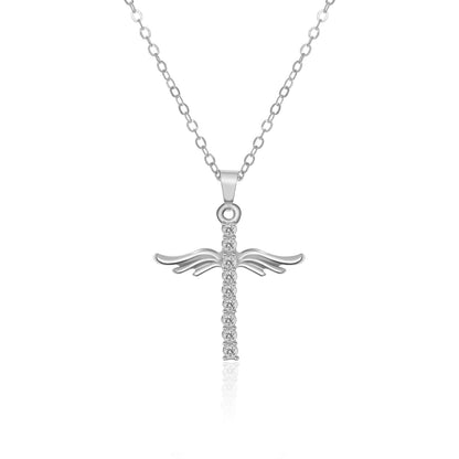 Simple Cross Diamond Angel Wings Pendant touchydesign