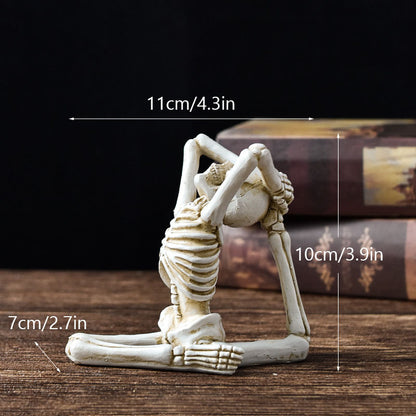 Halloween horror yoga skull skeleton resin ornaments, perfect for spooky desktop decorations or eerie home decor, featuring detailed skeleton modeling