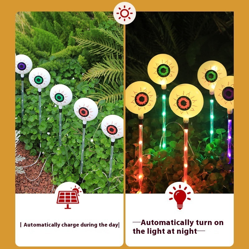 "Spooky LED Solar Halloween Eyeball Ground Lamp for outdoor courtyard decoration – energy-efficient, solar-powered lighting for Halloween yard decor in the US."