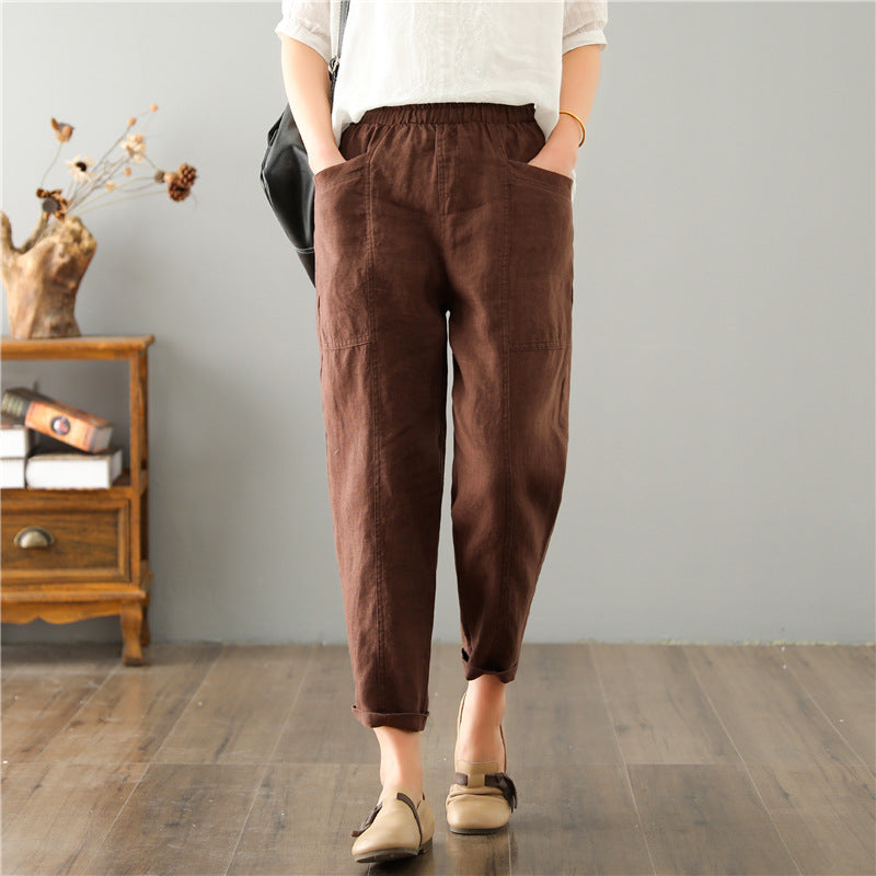 "Women's Linen High Waist Loose Casual Pants - Comfortable and Stylish Leisure Trousers for Relaxed Everyday Wear."