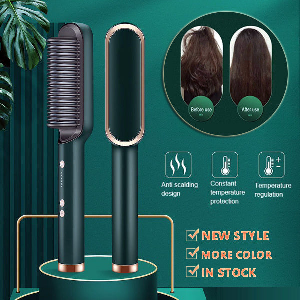 2-in-1 hair straightener and curling comb with negative ion technology. Dual-purpose electric hair brush for smooth, shiny hair and versatile styling."