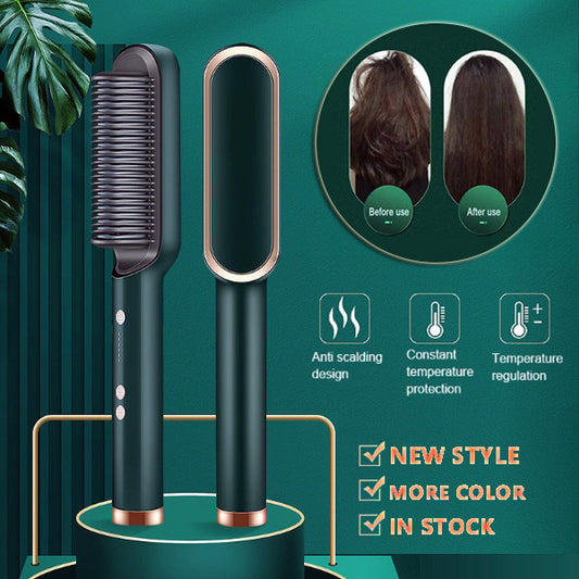 2-in-1 hair straightener and curling comb with negative ion technology. Dual-purpose electric hair brush for smooth, shiny hair and versatile styling."