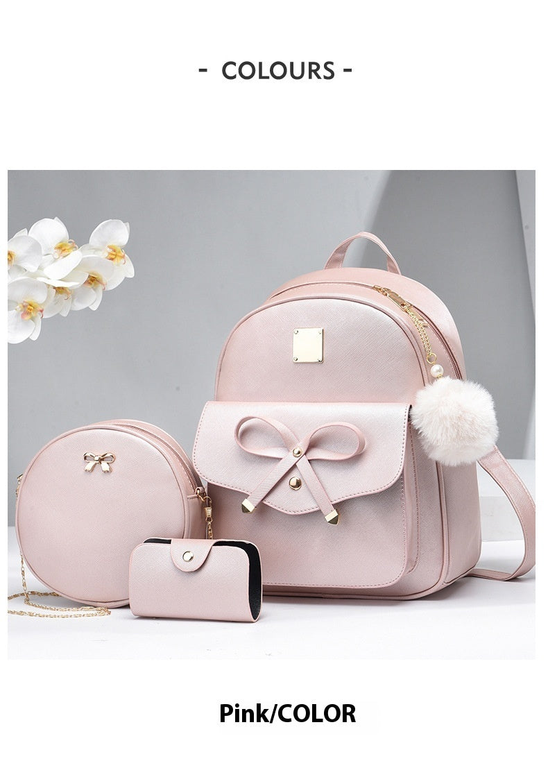 Fashion Women's Bags PU Bow Composite Bag Young Girl Student Cute Shoulders Backpack Crossbody Bags Coin Purse 3pcs Set touchydesign