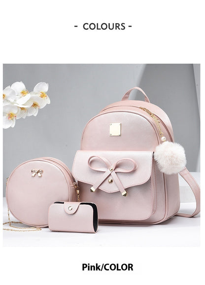 Fashion Women's Bags PU Bow Composite Bag Young Girl Student Cute Shoulders Backpack Crossbody Bags Coin Purse 3pcs Set touchydesign