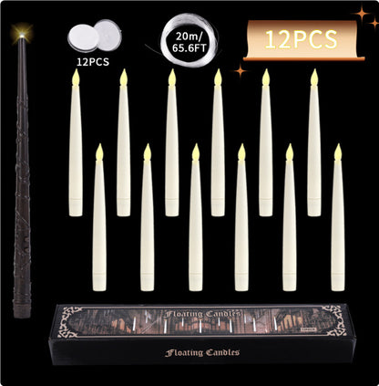 Set of LED floating candles with realistic flickering lights and candle sticks, perfect for Halloween decor, weddings, or special events.