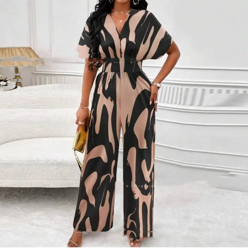 Printed Jumpsuit V-neck Loose Printed Long Jumpsuit TouchyDesign