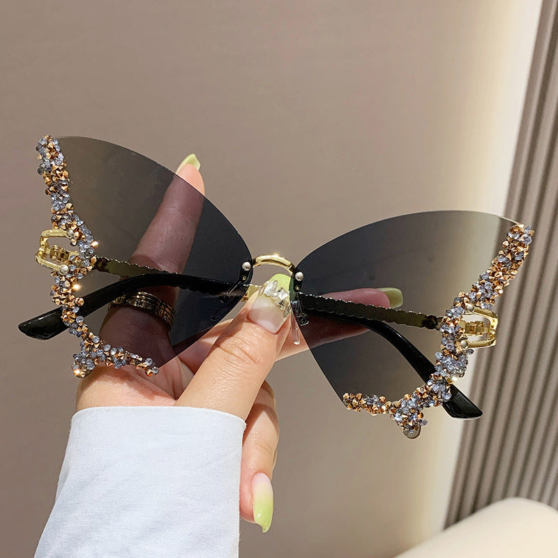 Luxury Diamond Butterfly Sunglasses Women Brand Y2K Vintage Rimless Oversized Sun Glasses Ladies Eyewear Shades touchydesign