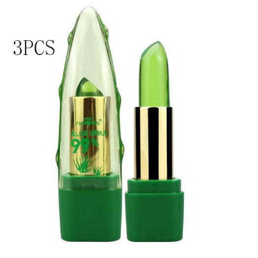 Aloe vera gel color-changing lipstick gloss - moisturizing lip balm with anti-drying properties and fine-grain texture for smooth lip care.