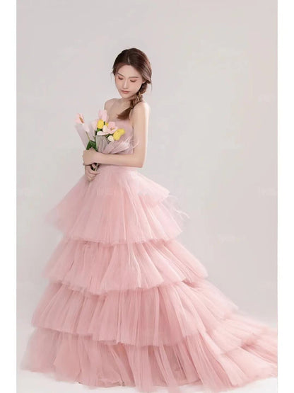 Elegant Pink & White Girl's Wedding Photography Dress, ideal for capturing beautiful moments at weddings and special events."