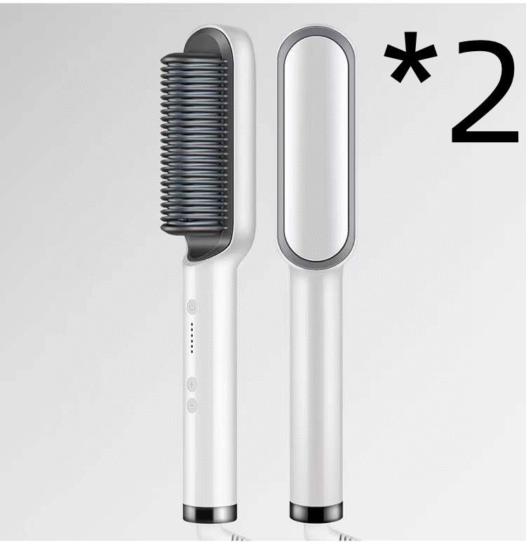 2-in-1 hair straightener and curling comb with negative ion technology. Dual-purpose electric hair brush for smooth, shiny hair and versatile styling."