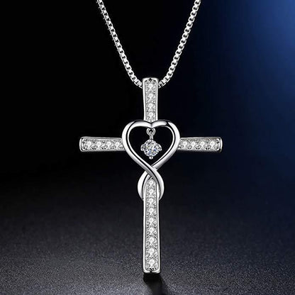 Infinity Love God We Trust Christian Cross Birthstone Crystal Pendant Necklace Colour Gems Zircon Heart Necklace Women Jewelry touchydesign