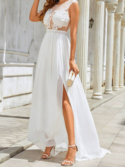 Chiffon Lace Trailing Wedding Dress with a Large Swing Skirt, perfect for an elegant bridal look.