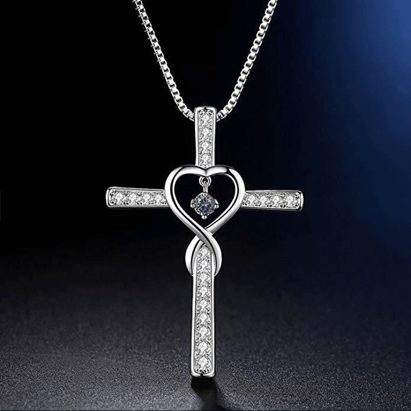 Infinity Love God We Trust Christian Cross Birthstone Crystal Pendant Necklace Colour Gems Zircon Heart Necklace Women Jewelry touchydesign