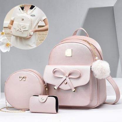 Fashion Women's Bags PU Bow Composite Bag Young Girl Student Cute Shoulders Backpack Crossbody Bags Coin Purse 3pcs Set touchydesign