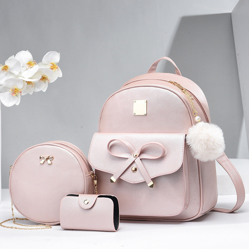 Fashion Women's Bags PU Bow Composite Bag Young Girl Student Cute Shoulders Backpack Crossbody Bags Coin Purse 3pcs Set touchydesign