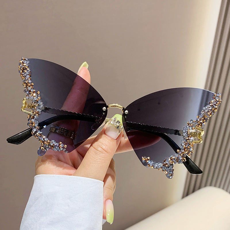 Luxury Diamond Butterfly Sunglasses Women Brand Y2K Vintage Rimless Oversized Sun Glasses Ladies Eyewear Shades touchydesign