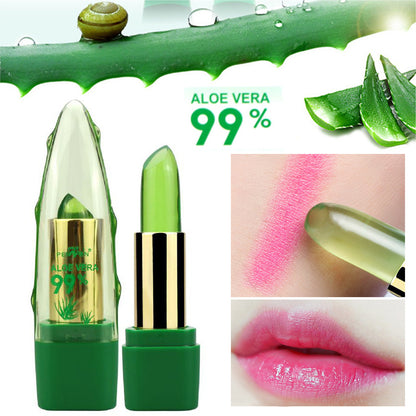 Aloe vera gel color-changing lipstick gloss - moisturizing lip balm with anti-drying properties and fine-grain texture for smooth lip care.