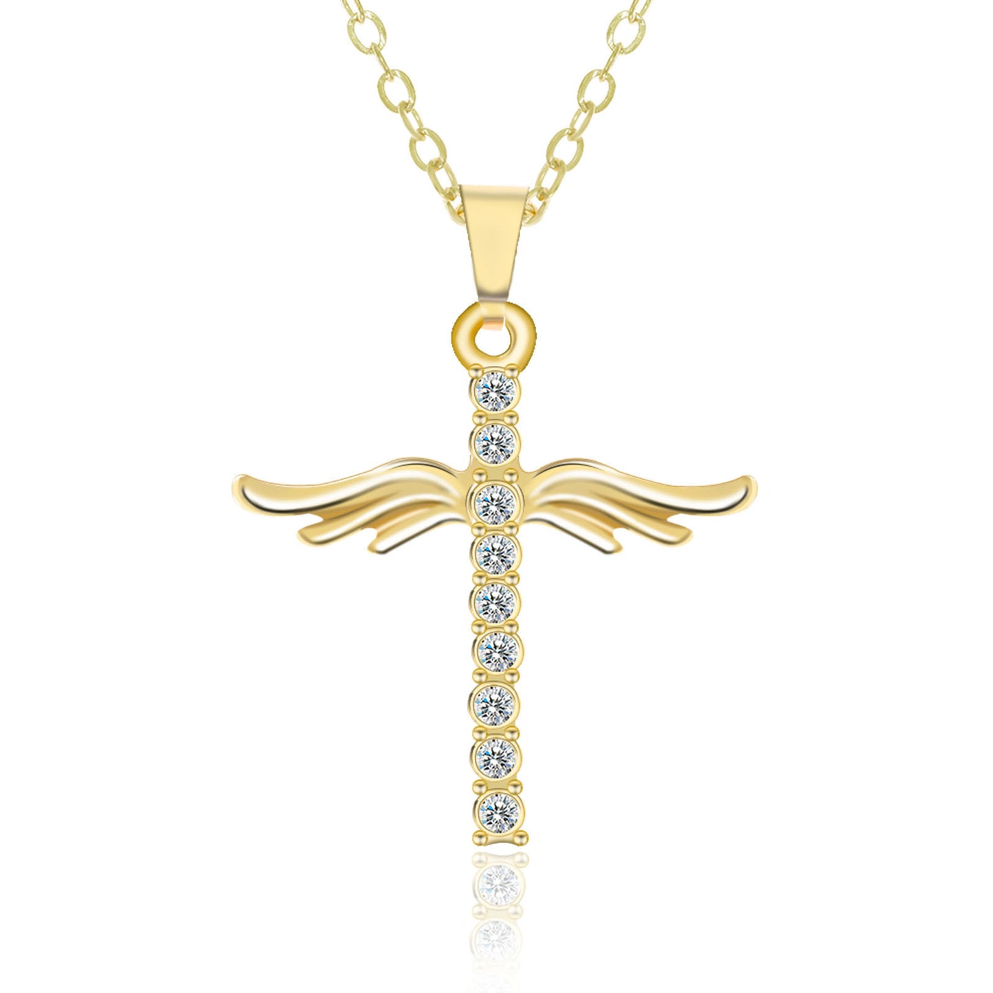 Simple Cross Diamond Angel Wings Pendant touchydesign