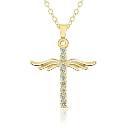 Simple Cross Diamond Angel Wings Pendant touchydesign