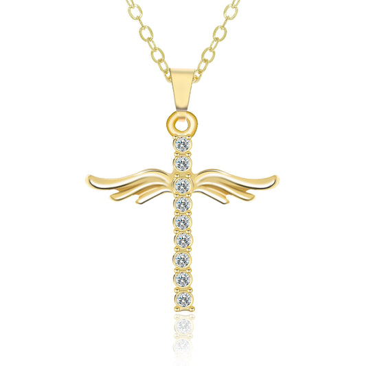 Simple Cross Diamond Angel Wings Pendant touchydesign