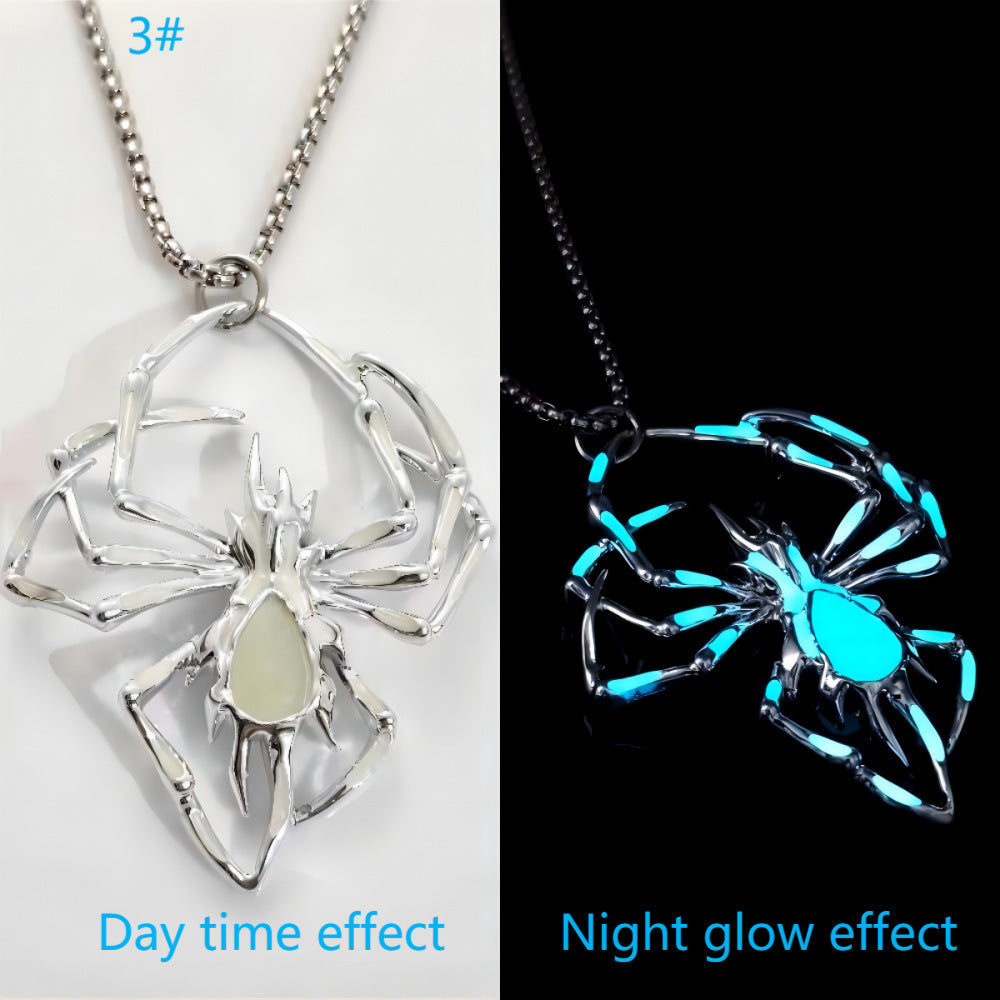 Halloween Creative Stereo Luminous Spider Necklace Jewerly Glowing Night Fluorescence Antique Vintage Glow In The Dark For Men Women Gift Party Halloween Day Club