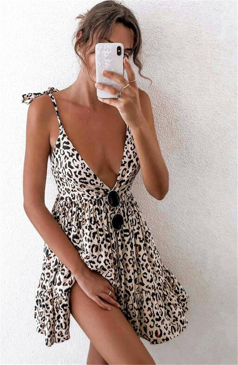 Women's Strappy Low-cut Printed Dress touchydesign