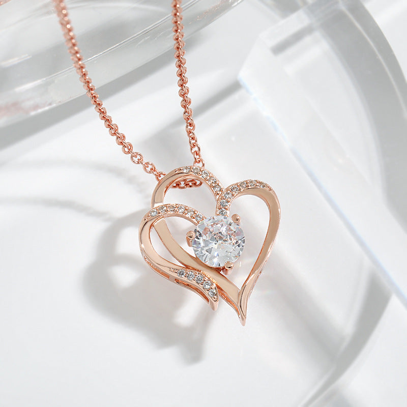 Zircon Double Love Necklace With Rhinestones Ins Personalized Heart-shaped Necklace Clavicle Chain Jewelry For Women Valentine's Day touchydesign