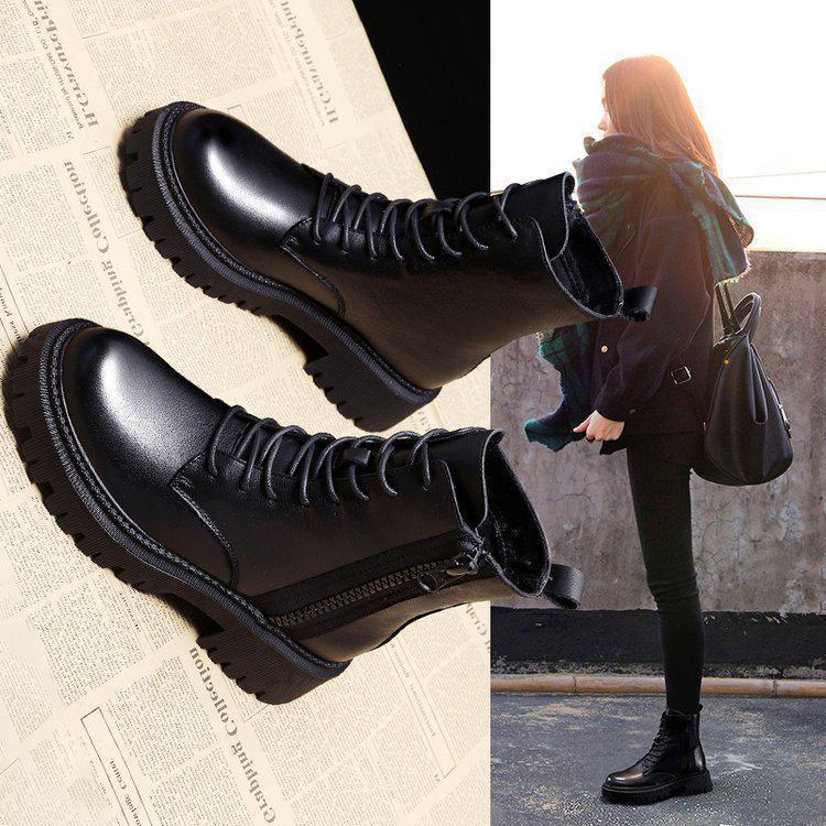 Velvet Motorcycle Short Boots for Women - Trendy Internet Celebrity Style