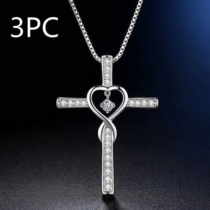 Infinity Love God We Trust Christian Cross Birthstone Crystal Pendant Necklace Colour Gems Zircon Heart Necklace Women Jewelry touchydesign