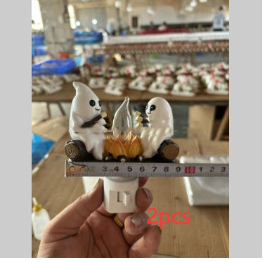 2024 Halloween Ghost Campfire Flickering Nightlight - Two Ghosts Roasting Marshmallows - Spooky Plug-in Wall Night Light for Halloween Decor"